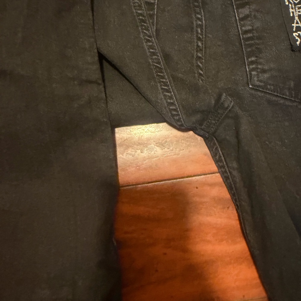 Ksubi Black Slim Straight Jeans with Red Cross-Stitch and White Pocket Graphic - Picture 6 of 12